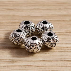 Five vintage silver large hole beads with woven texture for DIY jewelry making and bracelets