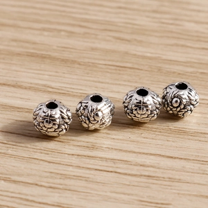Set of 4 vintage silver alloy large hole beads with intricate woven texture for DIY jewelry