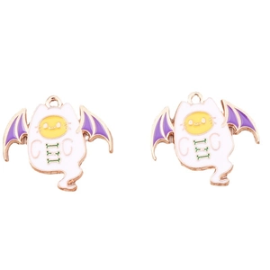 Cartoon cat ghost charms with purple bat wings for Halloween DIY jewelry making