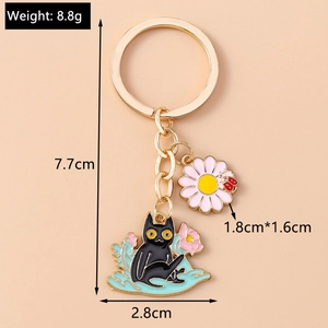 Detailed view showing a cartoon cat keychain size 7.7cm by 2.8cm with weight 8.8g