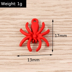 Macro detail of a 17x13mm red spider charm with dimensions and 1g weight specs
