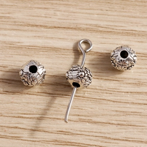 Vintage silver finish zinc alloy barrel beads with textured pattern for jewelry making