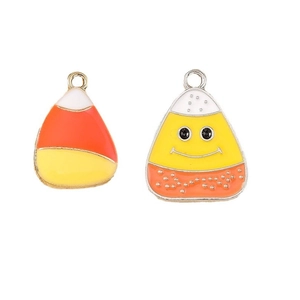 Halloween candy corn pendants with white orange and yellow enamel in gold finish