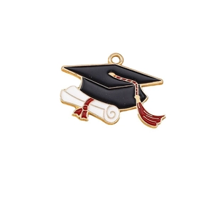 Charm chapeau de diplômé en émail et diplôme avec gland rouge pour création DIY