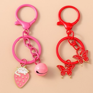 Cute Alloy Enamel Strawberry Cat Butterfly Keychain Heart Shape Clasp Metal Bag Pendant Charm For Women Girls Gift