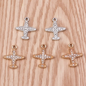 Pendentifs avion brillants sertis de cristaux pour bijoux DIY en doré et argenté