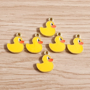 Pack of 10 yellow enamel cartoon duck charms for DIY bracelets and necklaces making