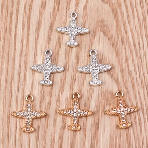 Pendentifs Avion en Alliage de Strass Charmes d'Avion à la Mode pour Collier Boucles d'Oreilles Accessoires de Bijoux DIY Cadeau Femme