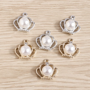 Luxury Alloy Crown Faux Artificial Pearl Pendant With Rhinestone Elegant Jewelry Making Accessories For Necklace Bracelet DIY Charms Gold Silver