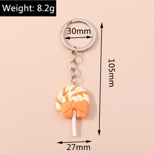 Detailed dimension guide for the lollipop keychain with measurements and weight