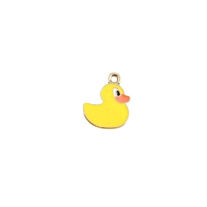 Cute yellow enamel duck charms with golden metal loops for DIY jewelry making