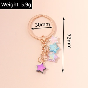 Porte-clés étoile dégradé bonbon avec anneau de 30mm et une longueur totale de 72mm
