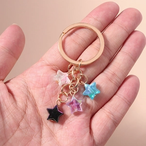 Porte-clés Pendentif Étoile Aurore Mode pour Femmes Alliage de Zinc Résine Dégradé Étoile à Cinq Branches Ornement Sac Cadeau