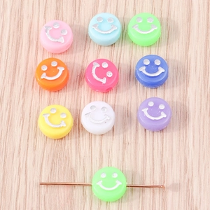 Perline rotonde colorate con faccina sorridente in acrilico per gioielli fai-da-te e hobby
