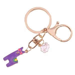 Cute cartoon alpaca and cloud keychain with rose gold metal lobster clasp and ring