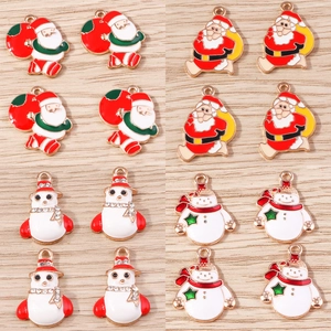 Alloy Drip Oil Christmas Santa Claus Snowman Enamel Pendants Charms For DIY Jewelry Making Christmas Party Decoration