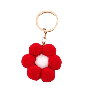 Creative plush red flower keychain with metal ring for bags and backpacks accessory