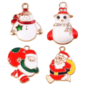 Christmas theme alloy enamel charms with Santa Claus and snowmen featuring rhinestones