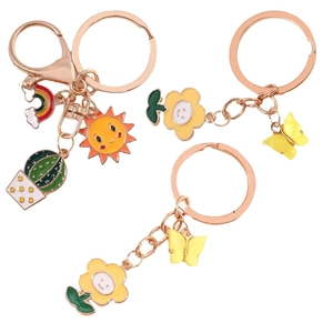 Chic sunflower cactus and rainbow enamel keychain set for backpack charms