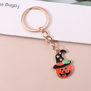 Porte-clés citrouille d'Halloween avec chapeau de sorcier noir et fermoir en métal doré