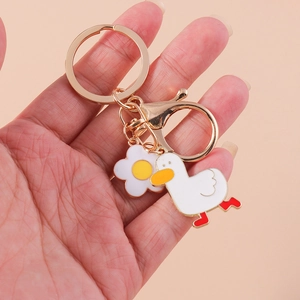 Cute Cartoon Duck Flower Keychain Zinc Alloy Enamel Bag Charm For Backpack Phone Accessory Decorative Key Ring Gift