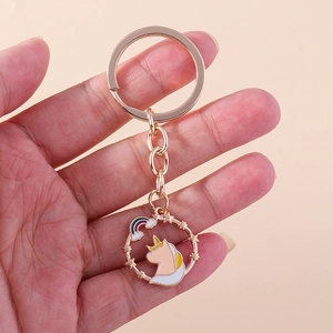 Cartoon Unicorn Rainbow Keychain Gold Plated Zinc Alloy Enamel Star Bag Pendant For Kids Friends Birthday Gift Key Ring