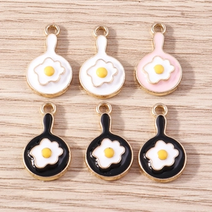 Set of 6 cute frying egg enamel charms with golden alloy base for DIY jewelry making