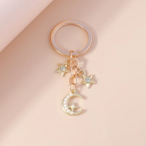 Eleganter goldener Mond und Stern Schlüsselanhänger mit Perlen für Taschen und Handys