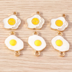 Cute cartoon fried egg alloy pendants for DIY jewelry making set of six pieces