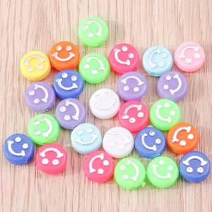 Perline rotonde piatte smiley in acrilico colorato per gioielli fai da te