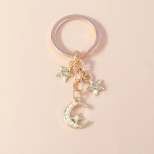 Eleganter goldener Stern und Mond Schlüsselanhänger mit Perlen für Taschen