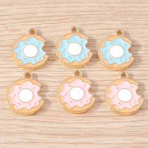 Cute cartoon donut alloy drip oil charms set with bite design for DIY jewelry making