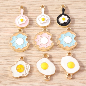 Alloy Enamel Poached Egg Pan Donut Shape Charms For DIY Jewelry Making Accessories Cute Cartoon Pendants For Earrings Necklace