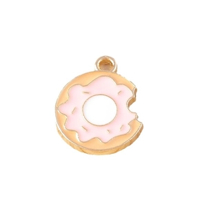 Pink and brown donut-shaped alloy pendants with gold plating for DIY jewelry making