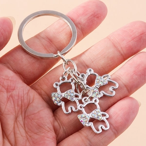 Cartoon Hollow Bear Keychain Metal Pendant With Colorful Rhinestone Bowtie Light Luxury Bag Charm For Women Girls Gift