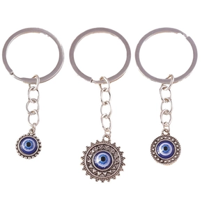 Lot de porte-clés œil maléfique hip hop avec pendentifs soleil en alliage d'argent