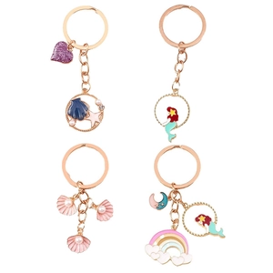 Set portachiavi sirena stella marina con ciondoli arcobaleno e perle in oro rosa