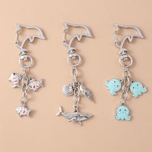 Creative Ocean Animal Keychain Dolphin Clasp Zinc Alloy Enamel Shark Octopus Fish Pendant Bag Charm For Women Kids Gift