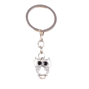 Fashionable owl keychain with rhinestone eyes and silver alloy frame for backpacks