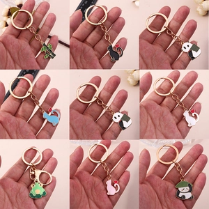 Porte-Clés Dessin Animé Chat Panda Géant Bambou Grenouille Alliage de Zinc Émail Pendentif Mignon Animal Charme de Sac pour Sac à Dos Femmes Cadeau