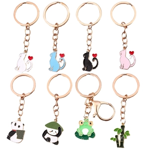 Lot de porte-clés chat et panda en métal avec motifs de cœur et décor bambou