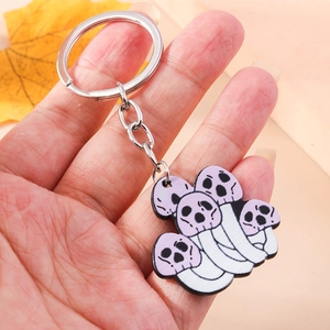 Cartoon gothic mushroom keychain with purple skull pattern for backpack charm