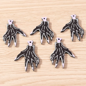 Set of 5 black Halloween skeleton hand charms with purple nails for DIY jewelry making