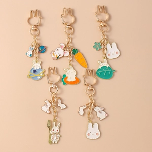 Porte-clés Lapin de Dessin Animé Alliage de Zinc Émail Carotte Planète Pendentif Animal Pour Sac à Dos Clé Décoration Femme Enfant Cadeau
