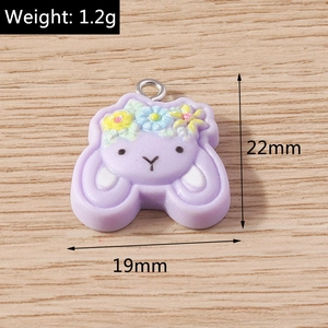 Detailed macro view of purple resin alpaca charm showing size dimensions and metal ring