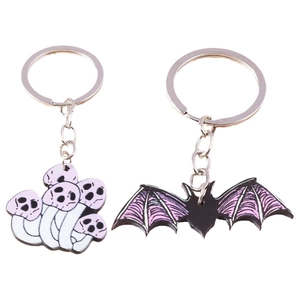 Cartoon Halloween bat and mushroom ghost keychains for backpack charms and creative decor