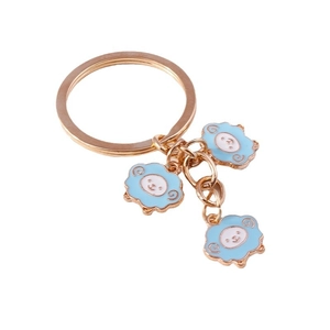Cute cartoon sheep keychain with blue enamel charms and golden metal keyring