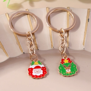 Set portachiavi natalizio con ciondoli Babbo Natale e renna in lega dorata per zaini e borse