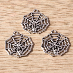 Silver alloy spider web and skull pendants for DIY Halloween jewelry making