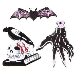 Cartoon Halloween resin pendants with bat, skull, and skeleton hand for DIY jewelry